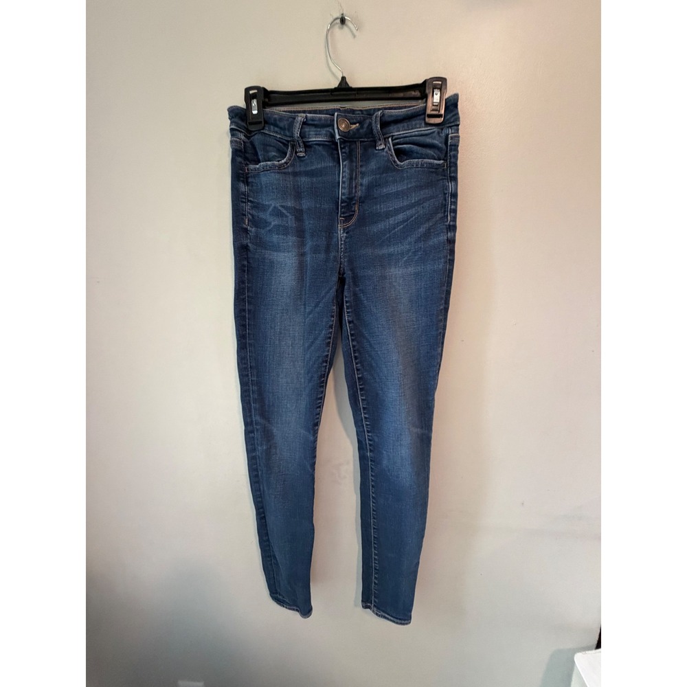 American Eagle Super Stretch Skinny Jeans Dark‎ Wash Blue Denim Womens 6 Regular